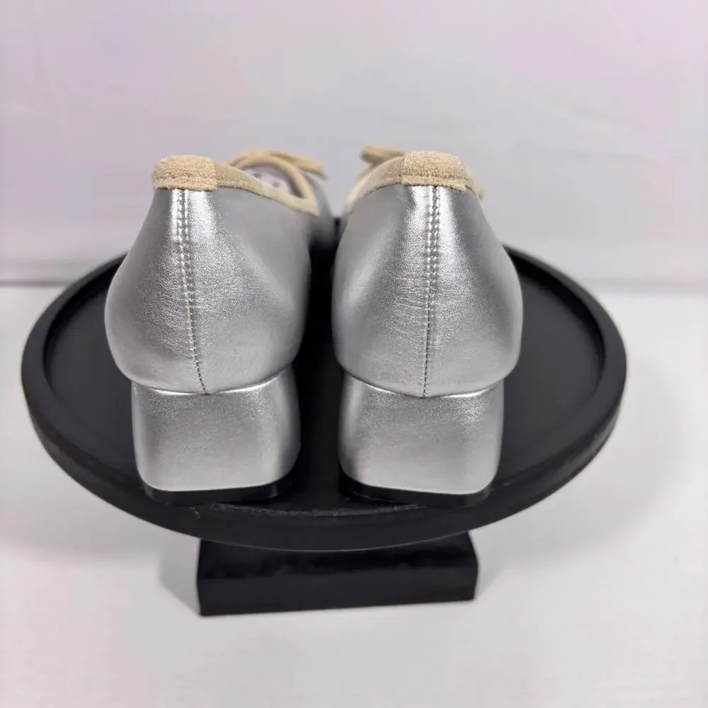 NWT C. Paravano Suede Toe Silver Ballet Flats Size 9